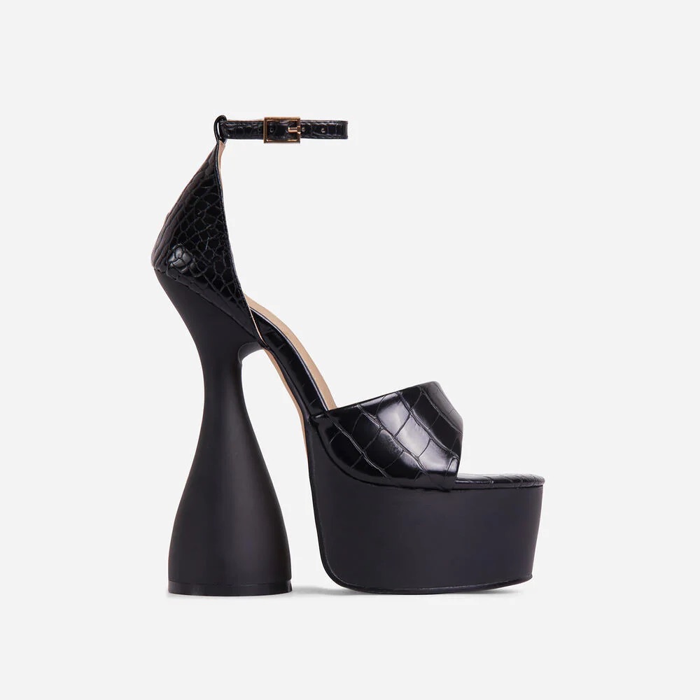 Lemonade Radiate Peep Toe Platform Statement Croc Print Heels